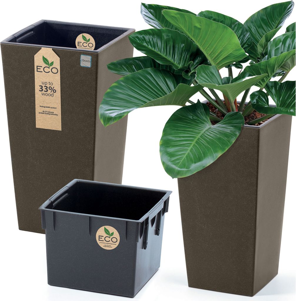Blumentopf Dekotopf Hoher Topf 24 cm Pflanztopf Für Das Haus, Den Garten ECO Wood Kaffeefarbe