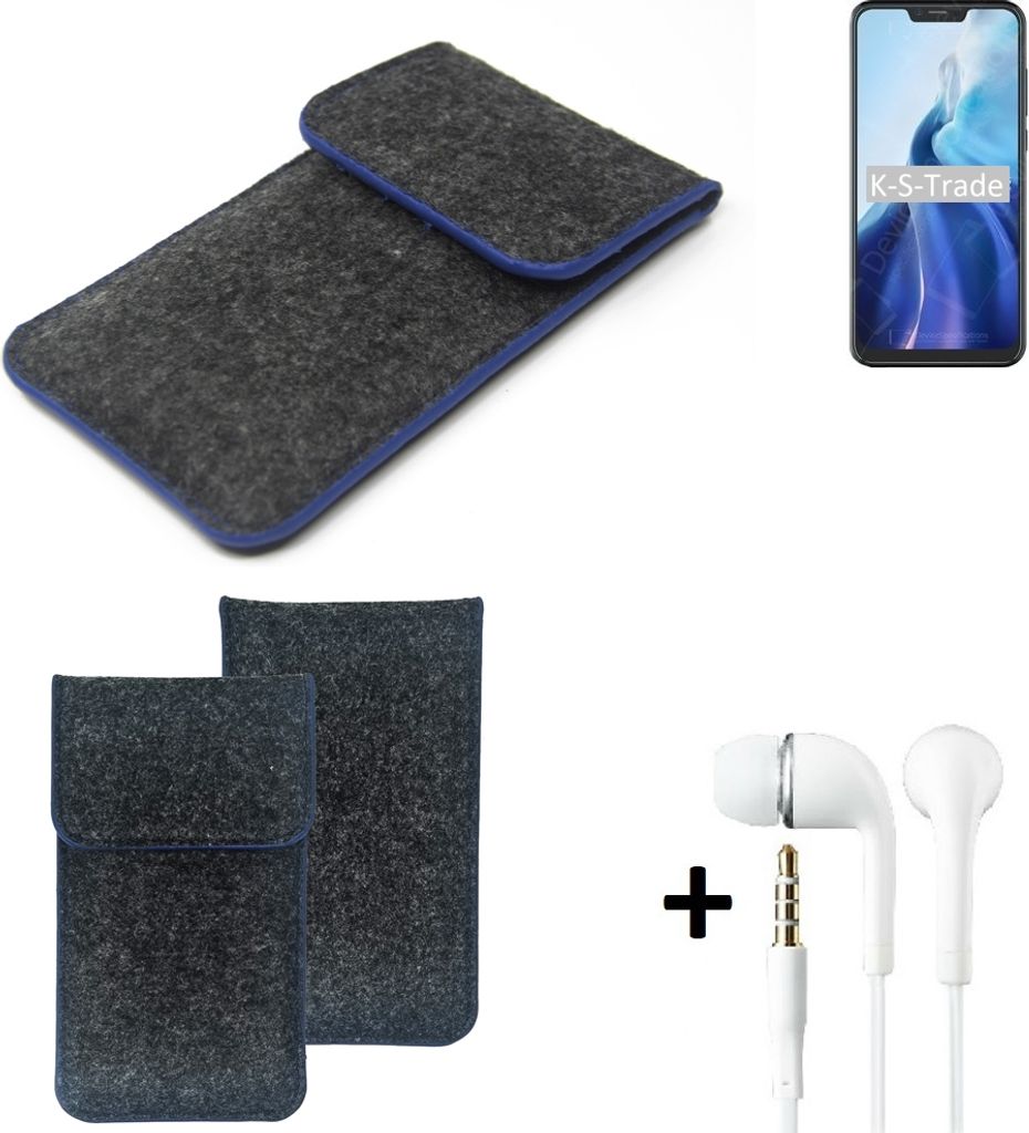 K-S-Trade Handy Schutz Hülle kompatibel mit Cubot C20 Schutzhülle Handyhülle Filztasche Pouch Tasche Case Sleeve Filzhülle dunkelgrau, blauer Rand