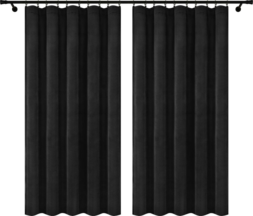 Fertige Vorhänge aus Velours mit Kräuselband 140x240 cm 2 Stücke Schwarz Blickdichte Gardinen