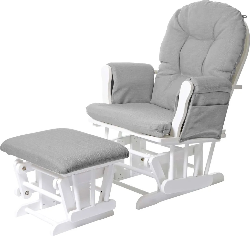 Fauteuil relax HWC-C76 gris clair avec pouf oscillant et piètement blanc