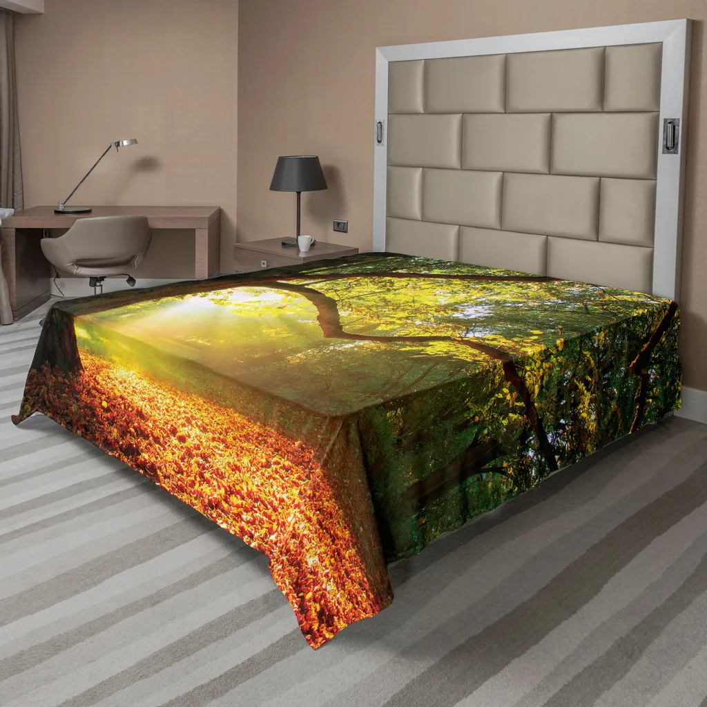 Grand drap plat décoratif ambiance automne pour lit 2 places XL 275x260