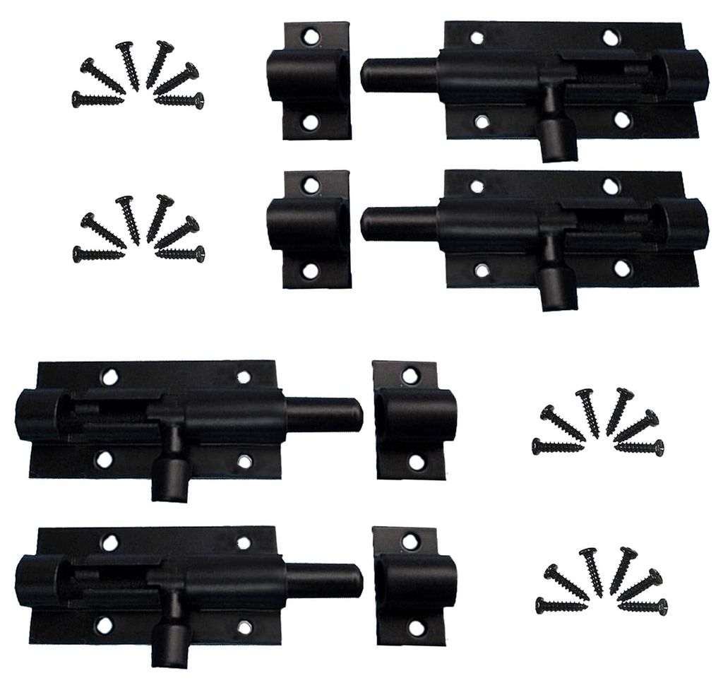 Set mit 4 Türschlössern, 63 mm Schieberiegel, kleine Türschlösser mit Schrauben, Riegelschloss aus Aluminiumlegierung, für Gartentore, Badezim...