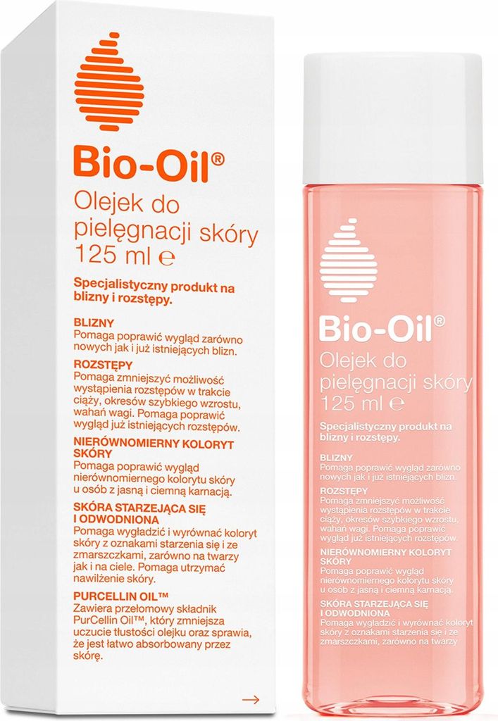 A product shot of Bio-Oil skincare oil bottle and its packaging box.