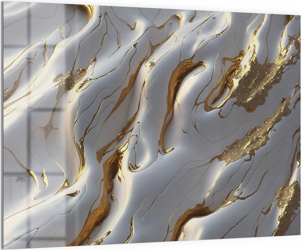 DEQORI Magnettafel Glas 120x90 cm 'Goldene Wellen' beschreibbar Whiteboard Pinnwand Küche