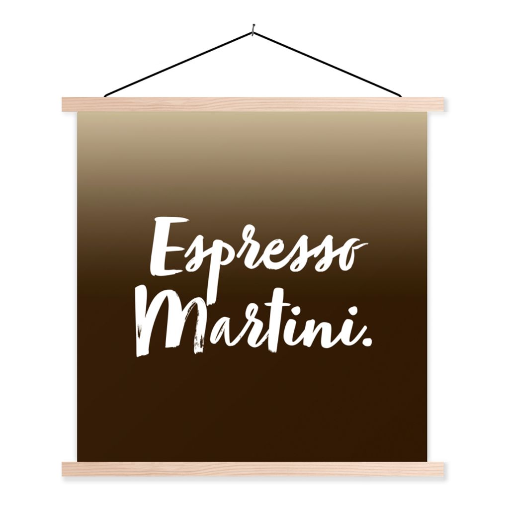 MuchoWow Textilposter Espresso Martini - Zitate - Cocktails - Text - Braun 120x120 cm mit holzfarbenen Rahmen - Textil-Poster