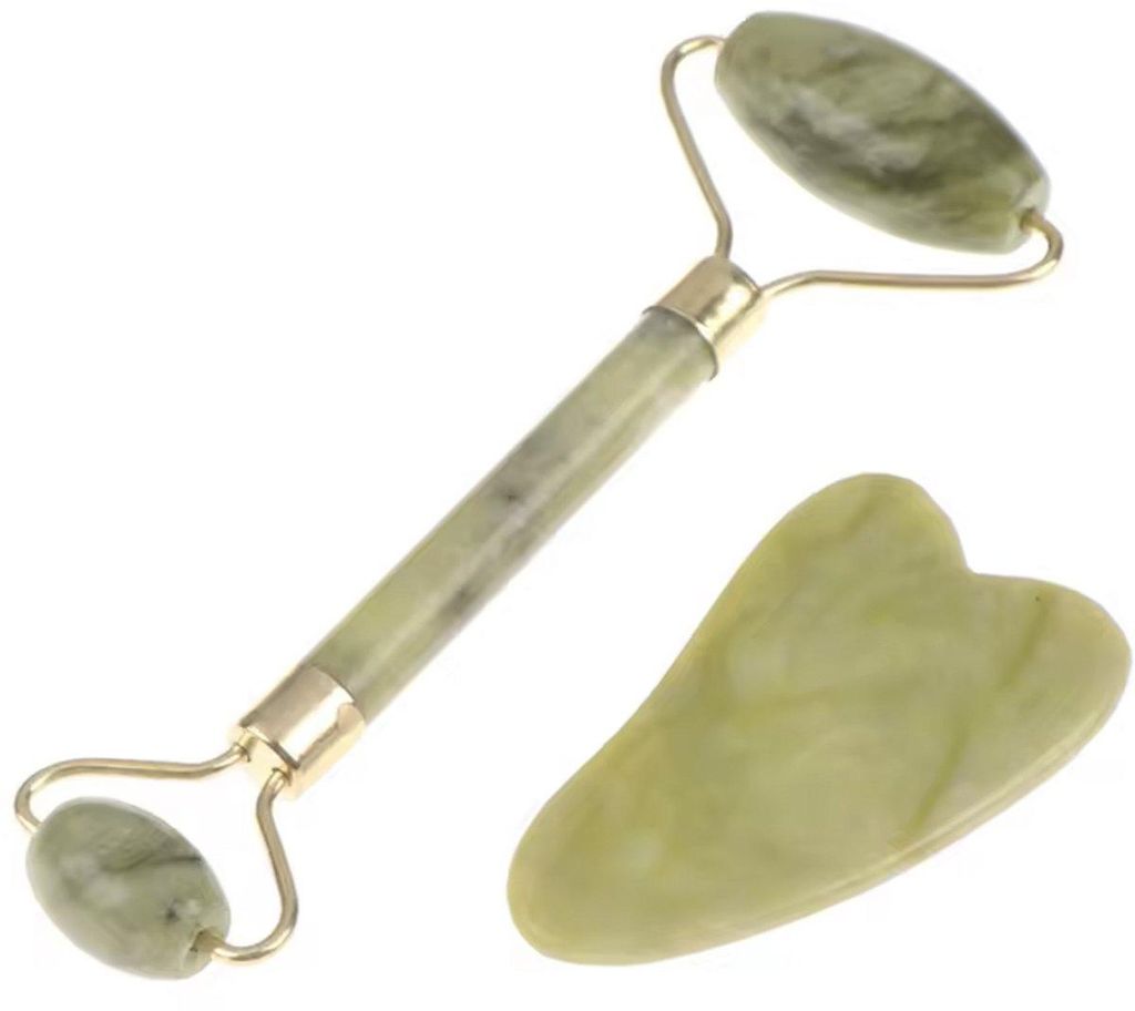 Jade roller en Gua Sha schraper – Groen (kleur en vorm Productafbeelding 
