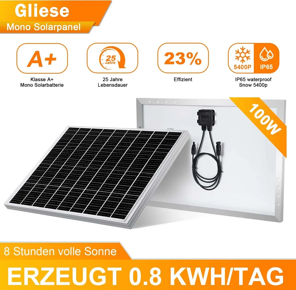 Pannello Solare 100W Monocristallino per Camper e Baita 12V