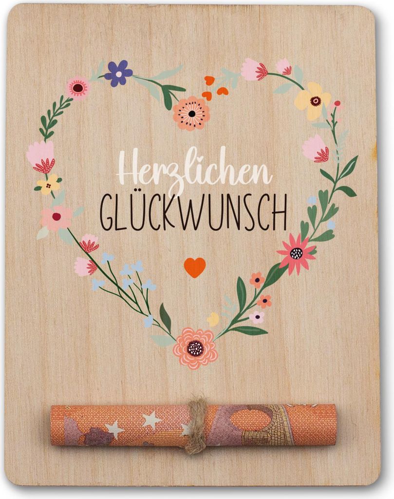 Gutschein Geldgeschenk Verpackung Holztafel 12x9cm + Schnur RV012-10 Glückwunsch