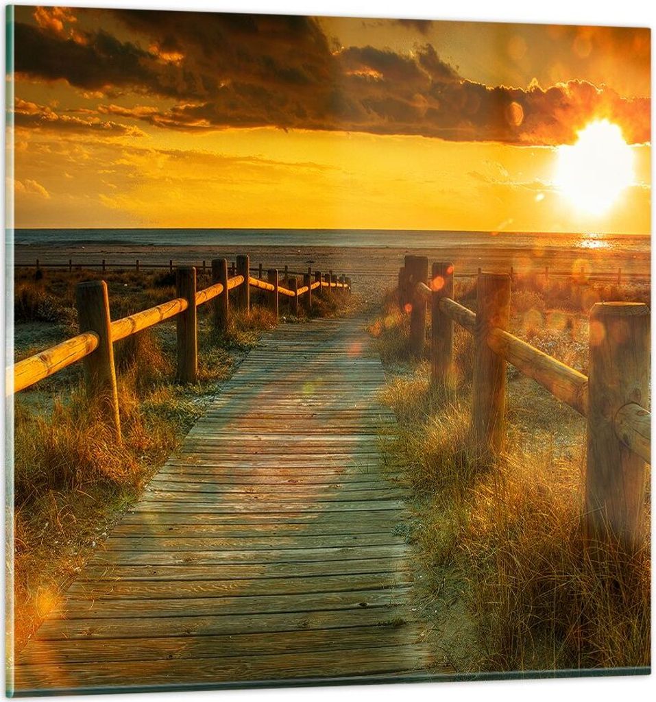 Bilder auf glas - Fußgängerbrücke Strand Urlaub Sonne - 50x50cm - Glasbilder - Wandbilder - Kunstdruck - Wanddekoration aus Glas - Glas Bilder -...