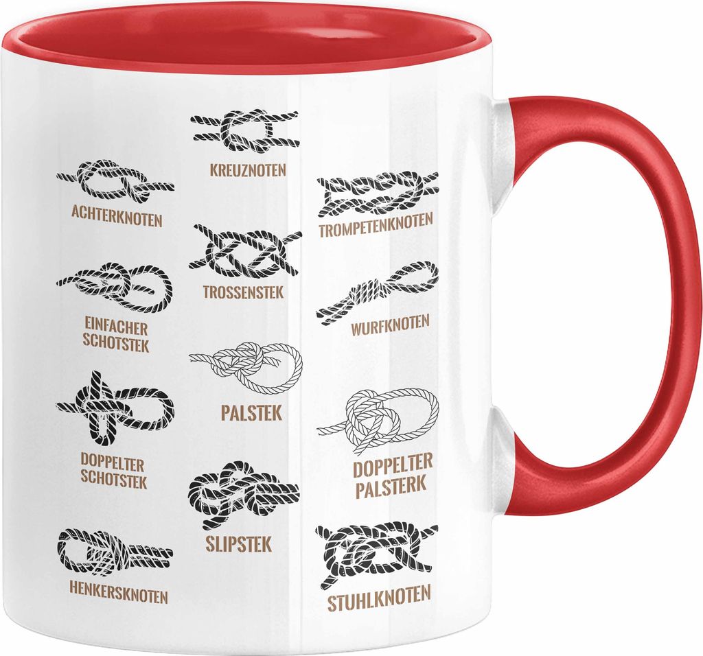 Seemannsknoten Tasse Geschenk Segeln und Motorboot Arten Von Knoten (Rot)