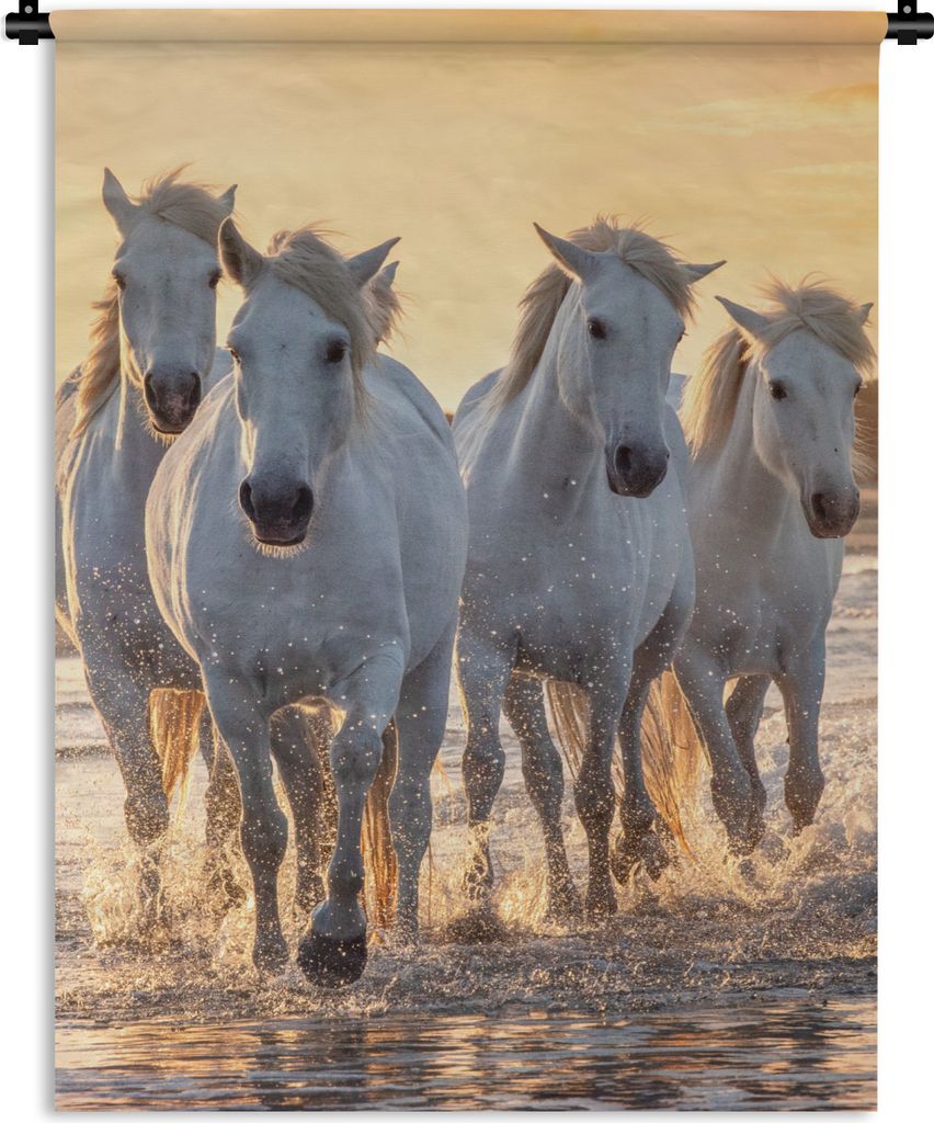 MuchoWow Wandteppich Wandbehang Pferde - Wasser - Strand - Tiere 150x200 cm Tapisserie Dekoration Wandtuch - Wandaufhängung - Moderner