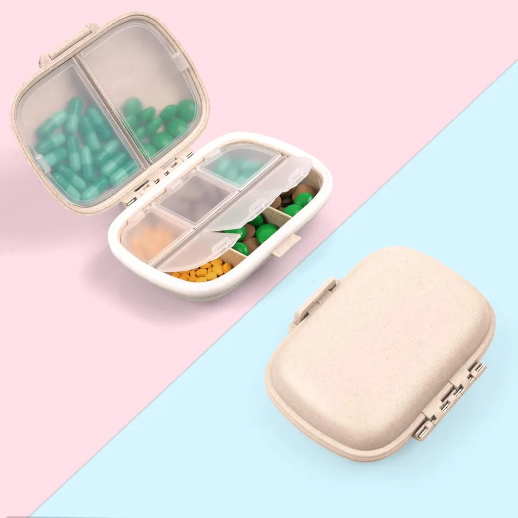 Scatola Medicinali da Viaggio 8 Vani Beige | Portapillole Senza BPA