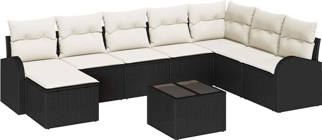 vidaXL Garten-Sofa-Set mit Kissen 9 pcs Schwarz Poly Rattan