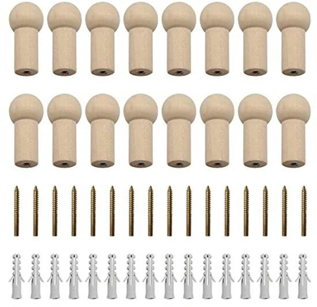 Lot de 16 crochets en bois naturel 2,5x5,2 cm avec vis de fixation
