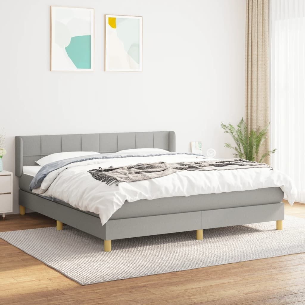 The Living Store Boxspringbett mit Matratze Hellgrau 180x200 cm Stoff