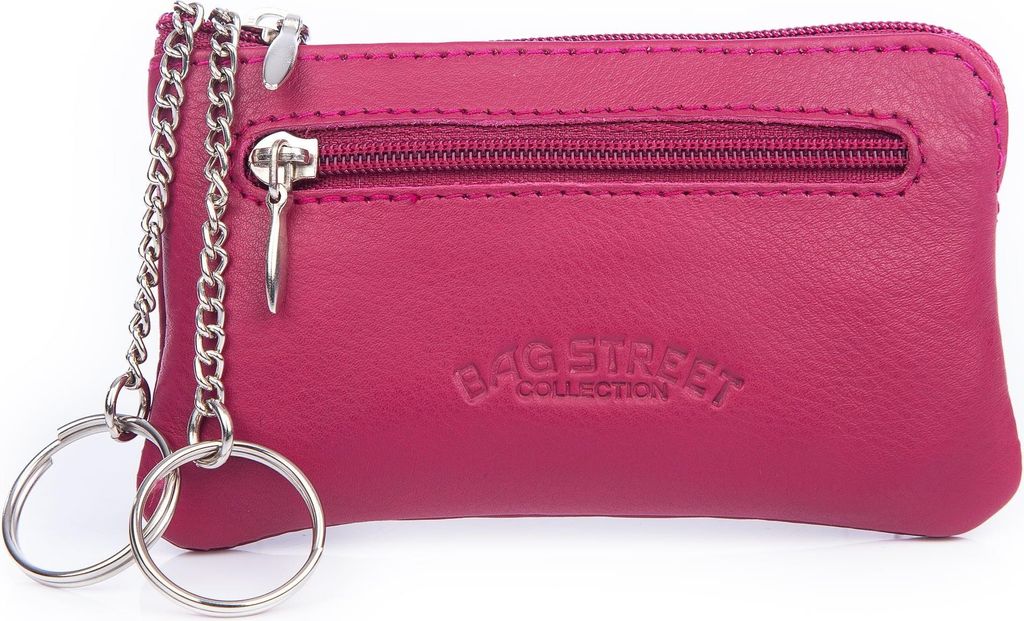 Bag Street Schlüsseletui Echtleder 2 Reißverschlussfächer Rosa