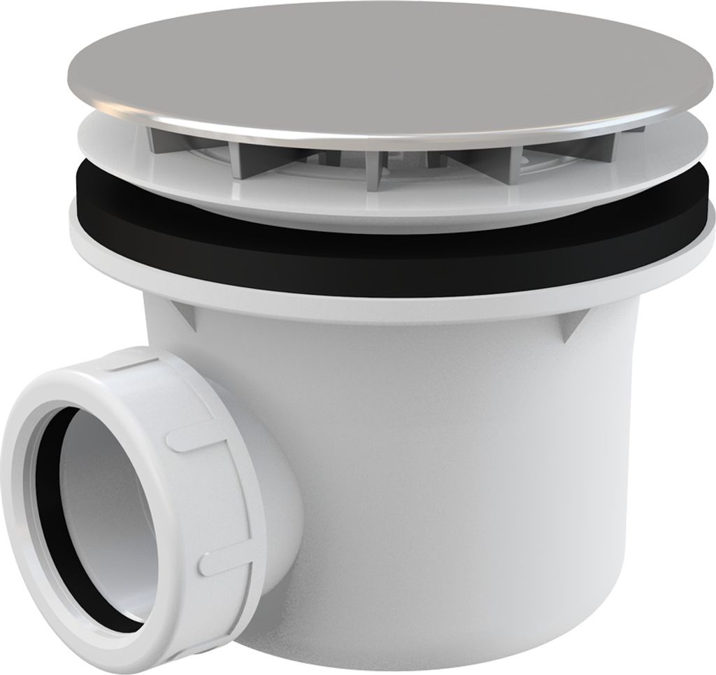 A close-up studio shot of a shower drain assembly.