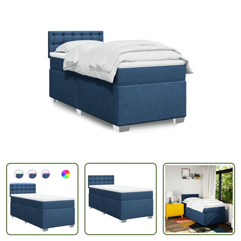 The Living Store Boxspringbett mit Matratze Blau 90x190 cm Stoff