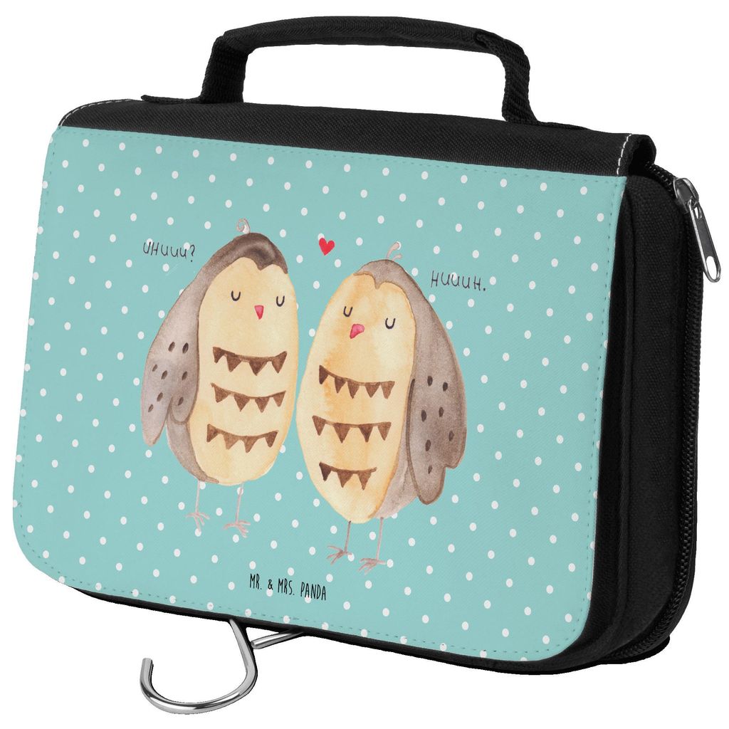 Mr. & Mrs. Panda Kosmetiktasche Eulen Liebe - Türkis Pastell - Geschenk, Paar, Waschtasche, Owl, Pärchen, Eule, kulturtäschchen, beautycase, kos...