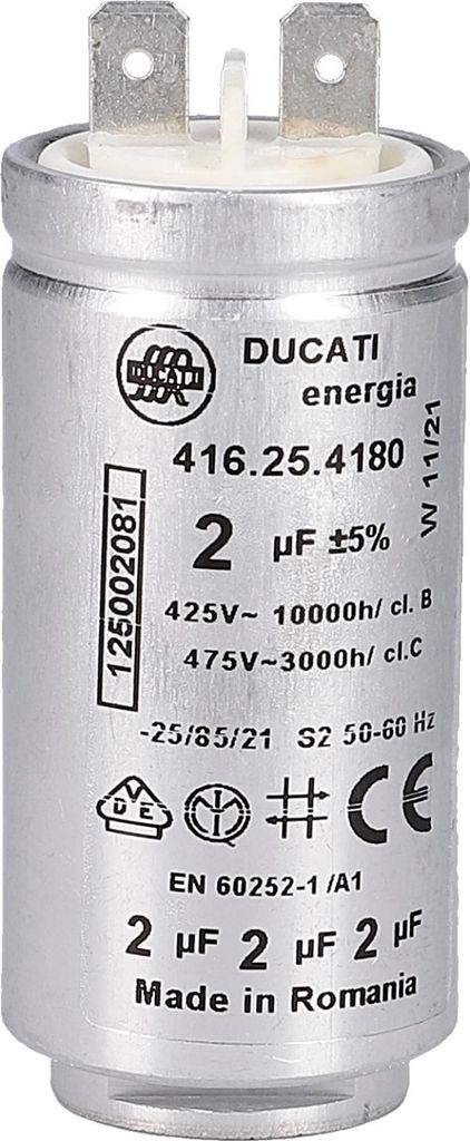 Kondensator 2 μF uF 425/475V Electrolux AEG 125002081 Ducati 416254180