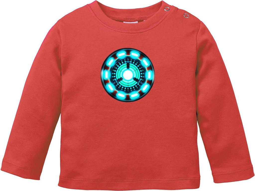 Baby Langarmshirt Eisen Mann Arc Reactor Comic Film Blockbuster Parodie Babyshirt Jungen Mädchen Moonworks rot 68/74 (4-9 Monate)