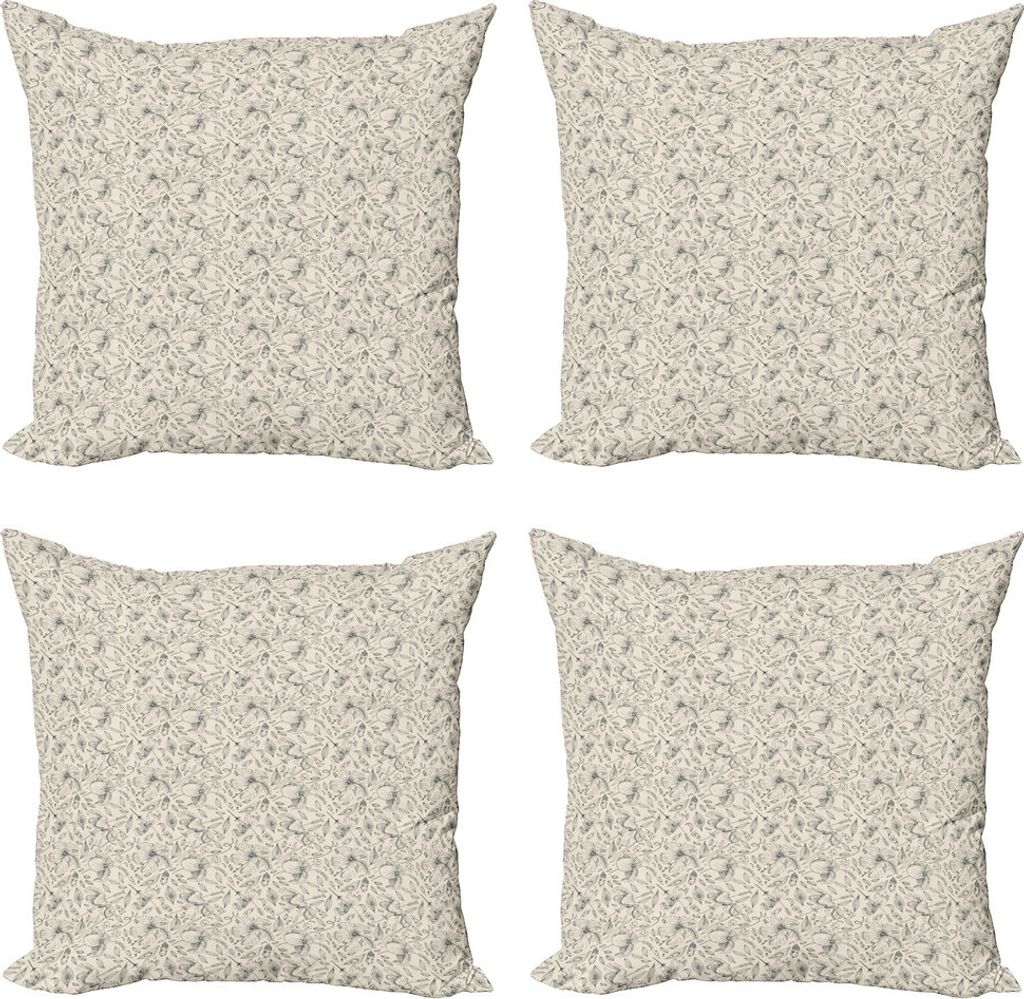 ABAKUHAUS Blume Kissenbezug Set (4 Stück), Rocks Blumen Blatt-Skizze, Moderner Doppelseitiger Digitaldruck, 45 cm x 45 cm, Creme und Braun