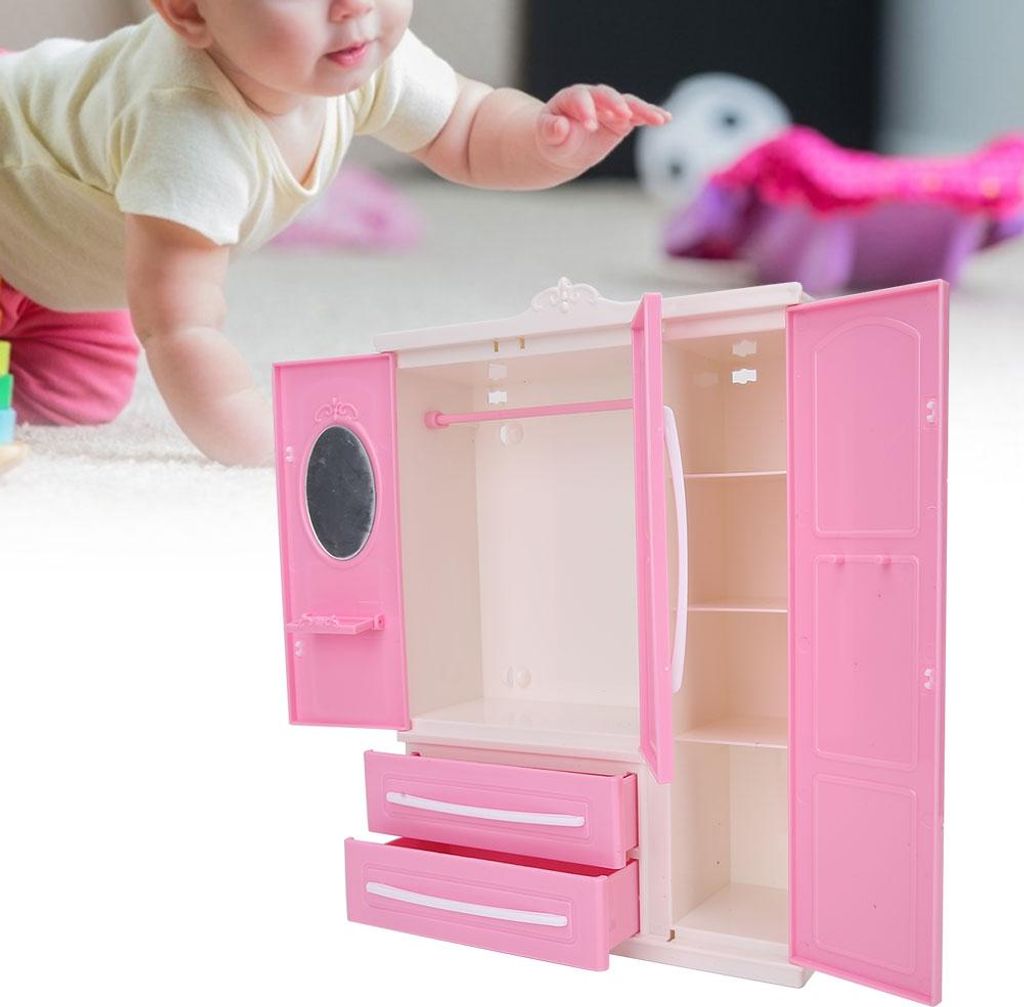 3-türiger Puppenhaus-Kleiderschrank, Puppenmöbel, Zubehör für Mädchen, Spielzeug, Geschenk
