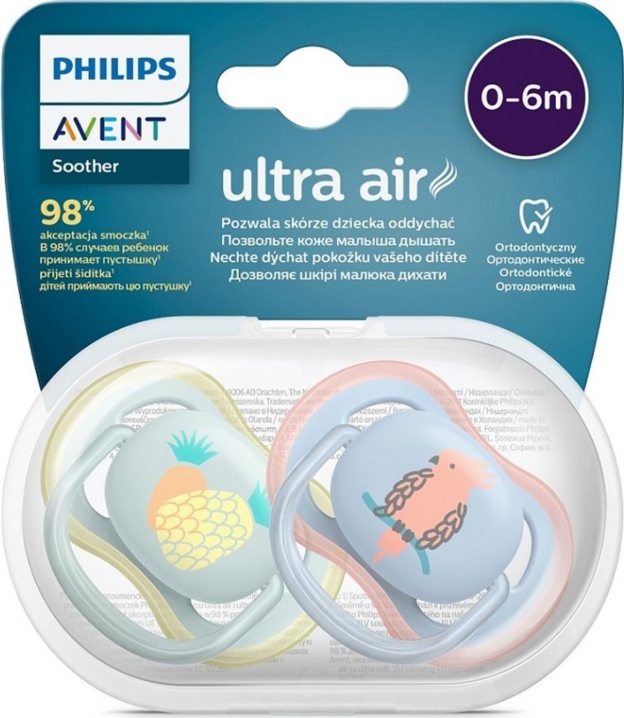Philips AVENT ultra air SCF085/12 Schnuller, Klassischer Babyschnuller, Kieferorthopädisch, Silikon, Junge/Mädchen, Spülmaschinenbeständig