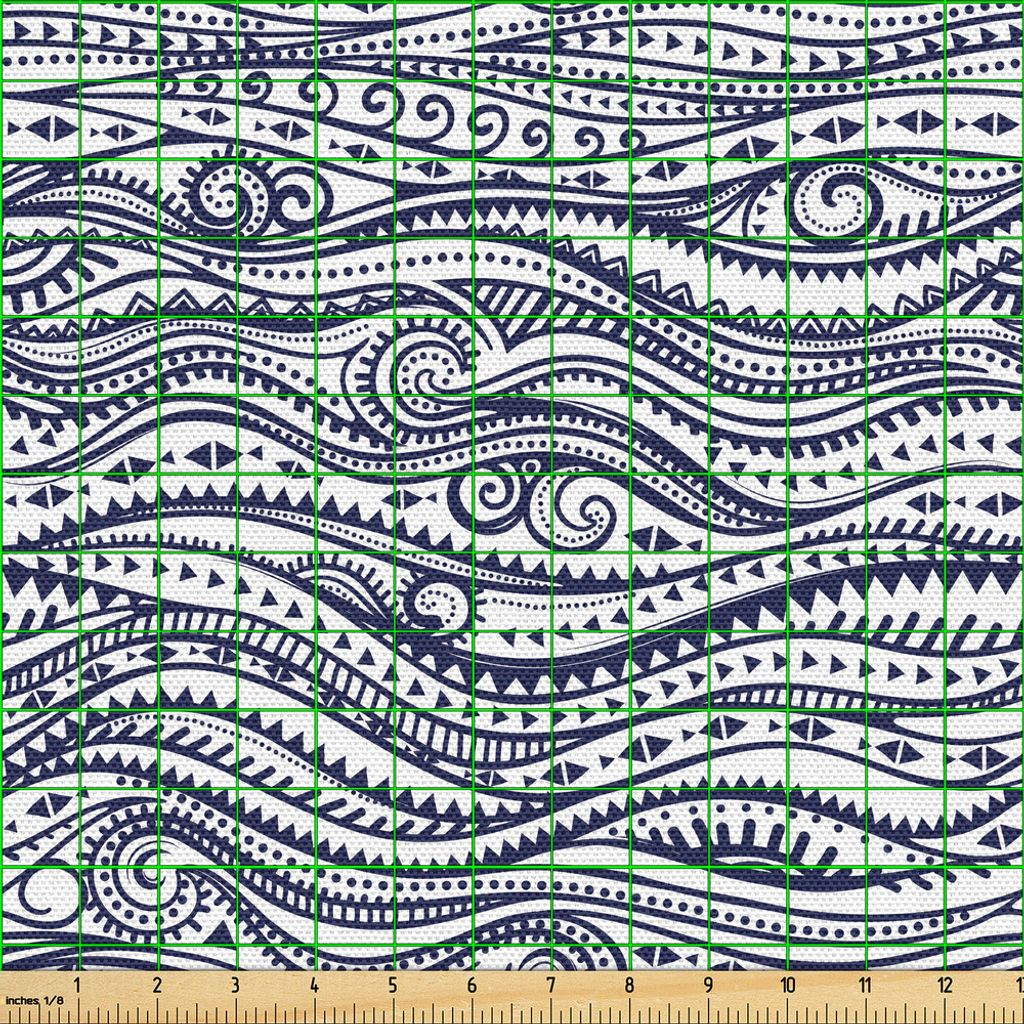 ABAKUHAUS Stammes Gewebe als Meterware, Vintage Ethnic mit gewellten geschwungenen Linien und kleinen Dreiecken Folk Primitive Print, 2 M (148 x 20...