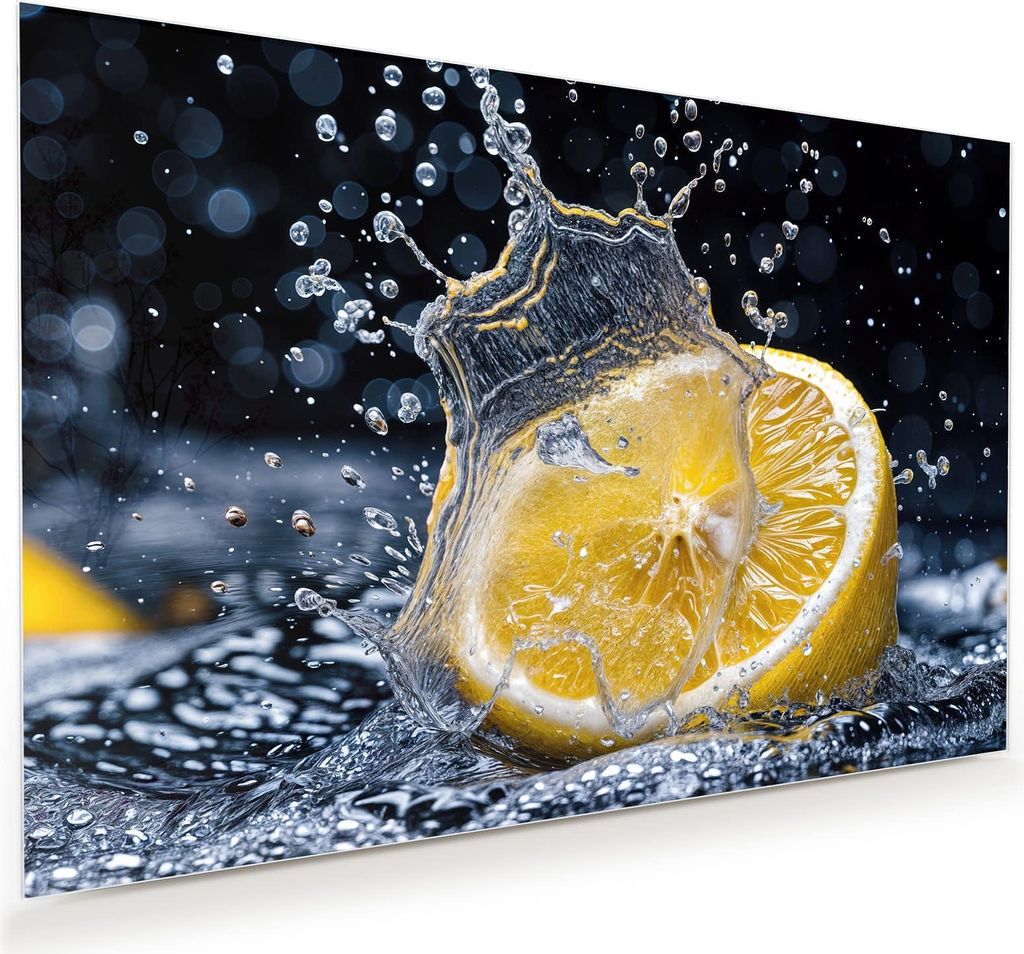 Glasbild 75x50cm in XXL für Wohnzimmer, Schlafzimmer Motiv Zitronenspritzer