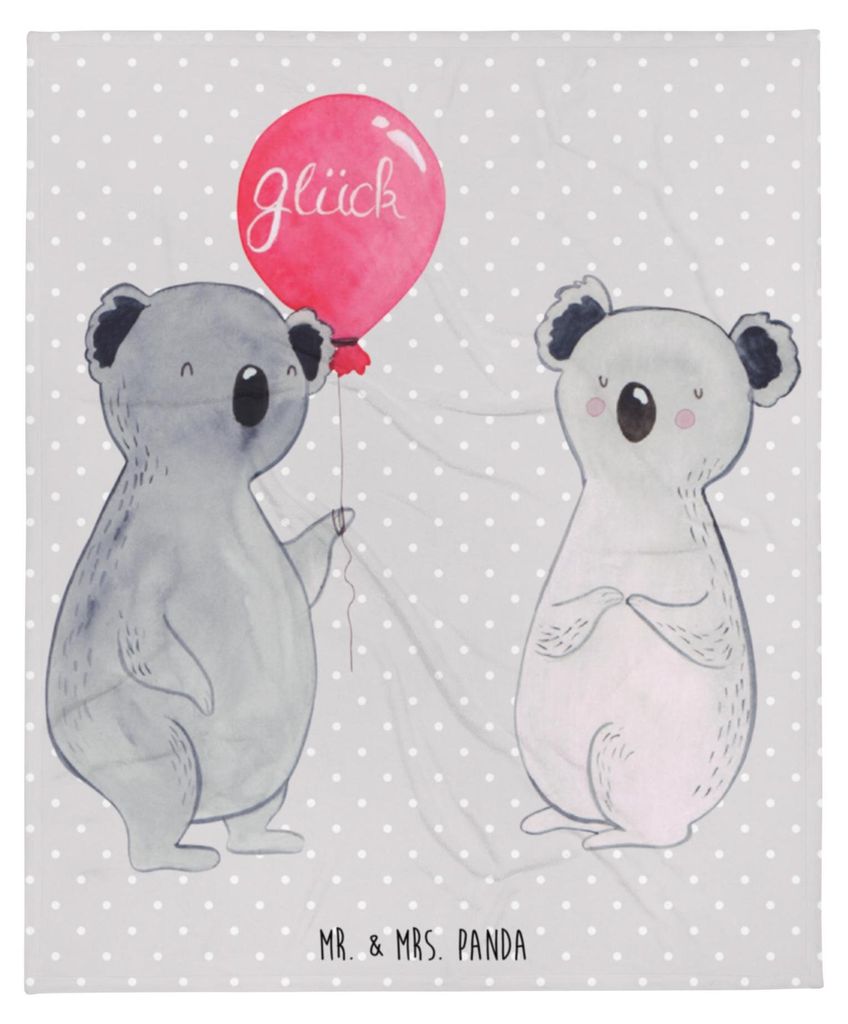 Mr. & Mrs. Panda Tagesdecke Koala Luftballon - Grau Pastell - Geschenk, Plaid, Kuscheldecke, Party, Geburtstag, Schlafdecke, Bettdecke, Sofadecke