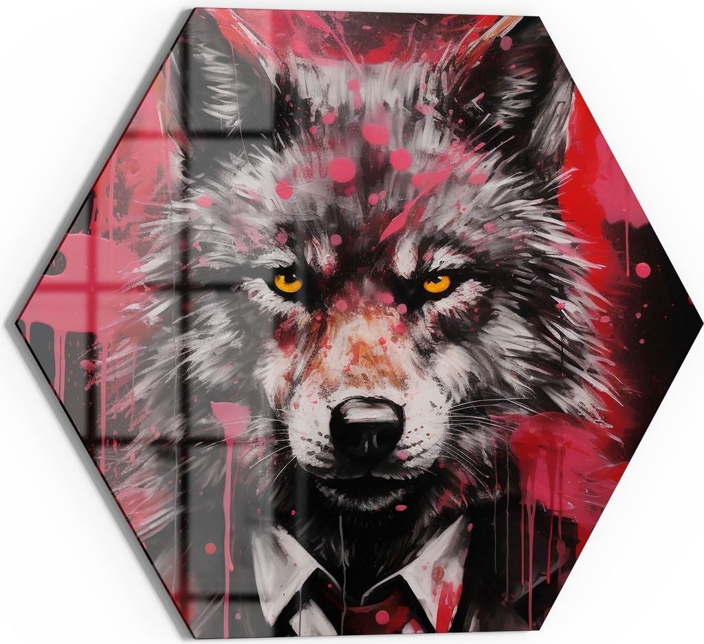 DEQOART Magnettafel Glas 40x35 cm 6-eckig 'Wilder Geschäftssinn' beschreibbar Whiteboard Küche