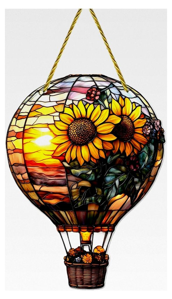 Fensterdeko Heißluftballon mit Sonnenblumenmuster, Acryl Sonnenfänger mit Aufhängeschnur für Wohnzimmer, Terrasse und Balkon