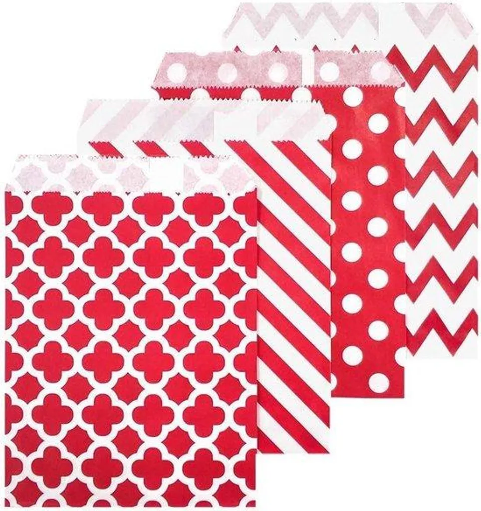 Pochettes cadeaux en papier rouge et blanc à rayures pour confiseries