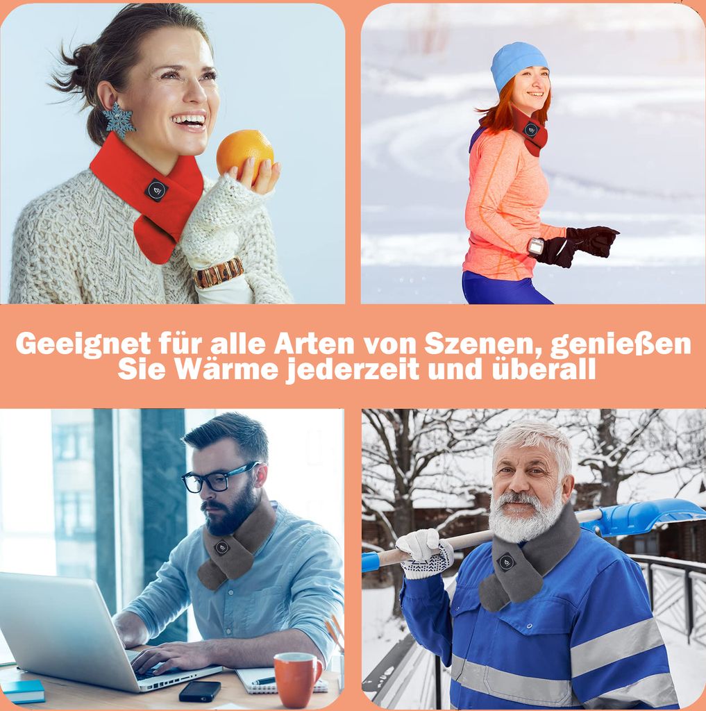 Erconsso Beheizter Schal Mit USB - 3 Heizstufen - Kabelloser Wärmeschal Für Damen & Herren - Weiches Kunstkaschmir - Ideal Für Winter & Outdoor