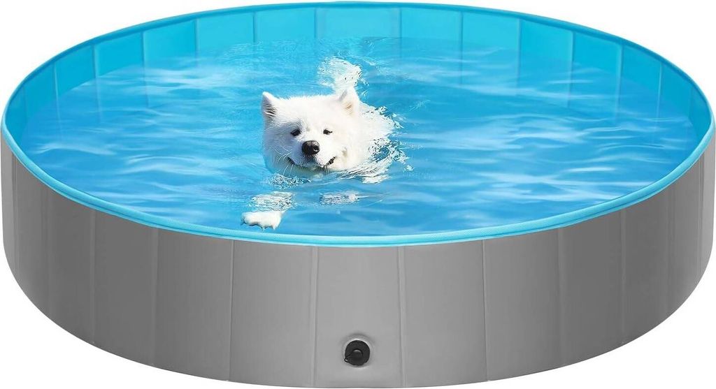 EUGAD Hundepool, Runde Hundebadewanne aus PVC und PP, φ140 x H30 cm, Dunkelgrau + Dunkelblau