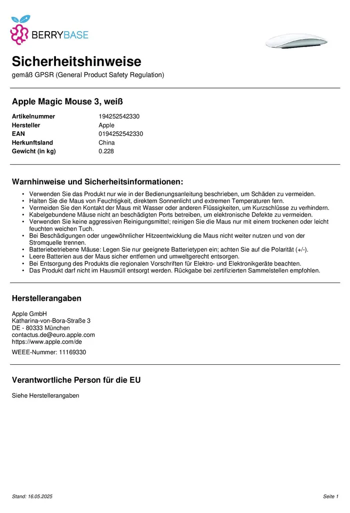 Apple Magic Mouse Originale - Souris sans fil Multi-Touch Blanche - 11
