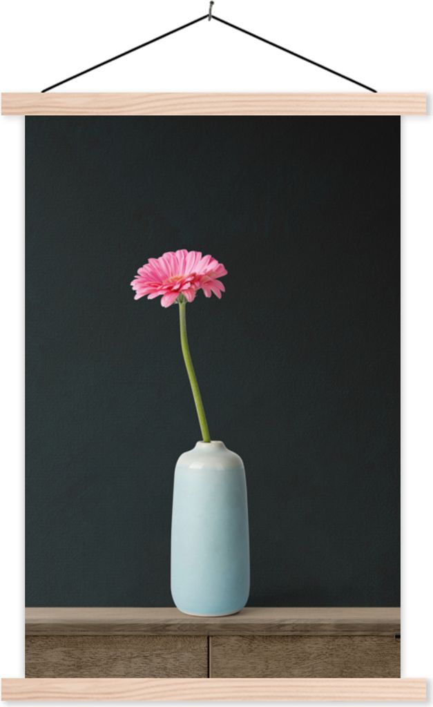 MuchoWow Textilposter Blume - Rosa - Stilleben 40x60 cm mit holzfarbenen Rahmen - Poster