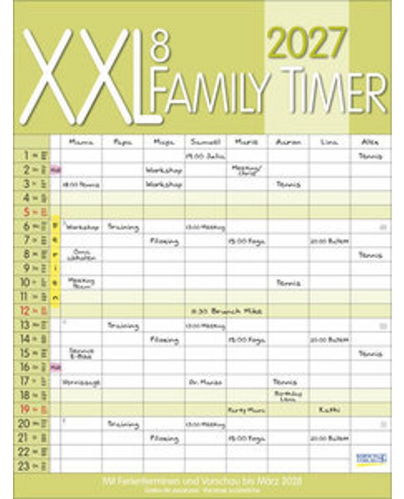 Familienkalender 2027, 8 Spalten, XXL, 35 x 46 cm, Produktbild 