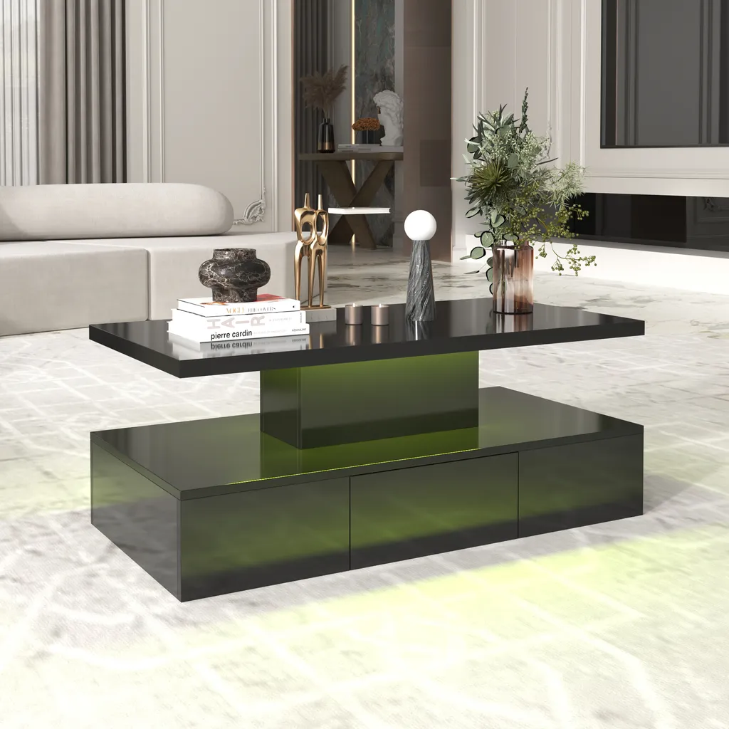 Table Basse Finition Brillante avec Éclairage LED Intégré okwish