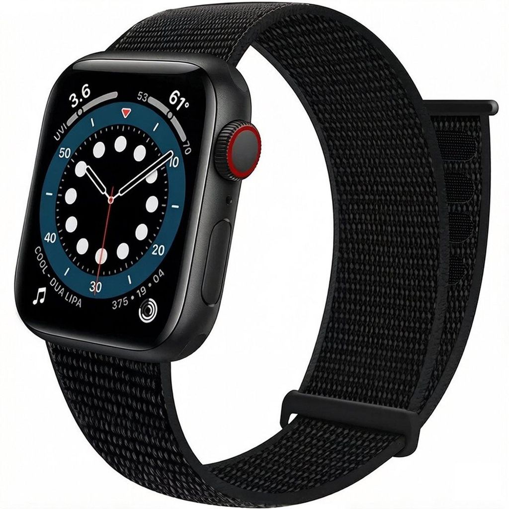 Stravo Nylon Klettverschluss Armband Verstellbar Sportlich Atmungsaktiv für Apple Watch 44/45/46/49mm Series 4-11, SE, Ultra - Schwarz