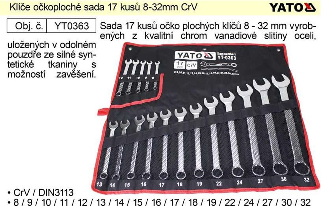 Jeu de clés de 17 pièces 8-32mm CrV Yato Image du produit 