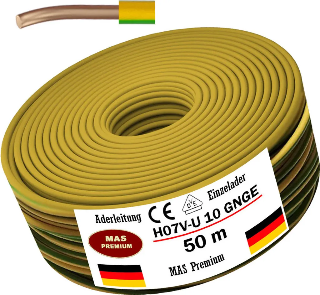 Cavo Terra H07V-U 1x10 mmq Giallo Verde 50 Metri - Posa Fissa Professionale