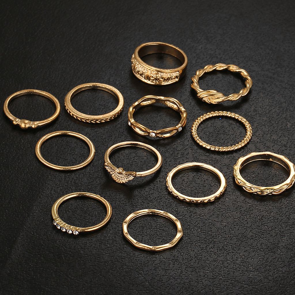 12 Stücke Dame Retro Twisted Geschnitzte Knuckle Finger Ringe Strass Ring Set Schmuck