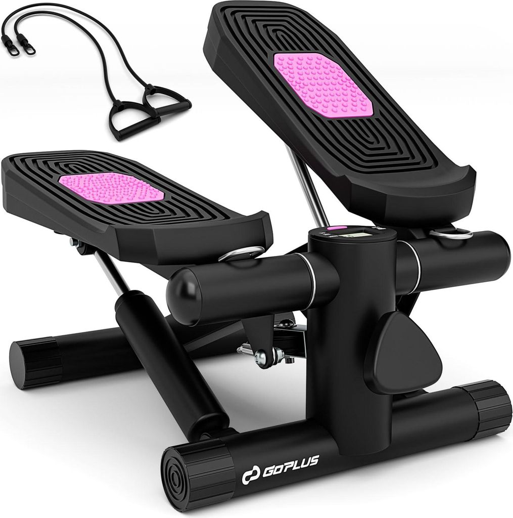 GOPLUS Mini Stepper, Fitness Stepper mit Widerstandsbändern, rutschfeste Pedale, höhenverstellbarer Hometrainer bis 100 kg, für Home, Office