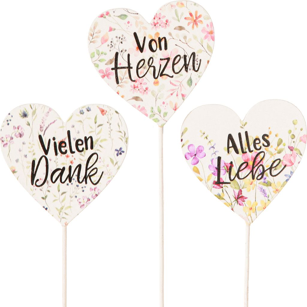 Herz-Pflanzenstecker Holz Deko Blumen Botschaft 12er Set, PK12 Stück