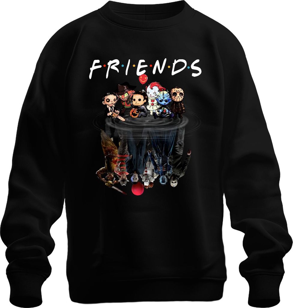 FRIENDS Horror Ikonen Pennywise Michael Jason Freddy Pinhead Uni Sweatshirt Pullover, Schwarz, S
