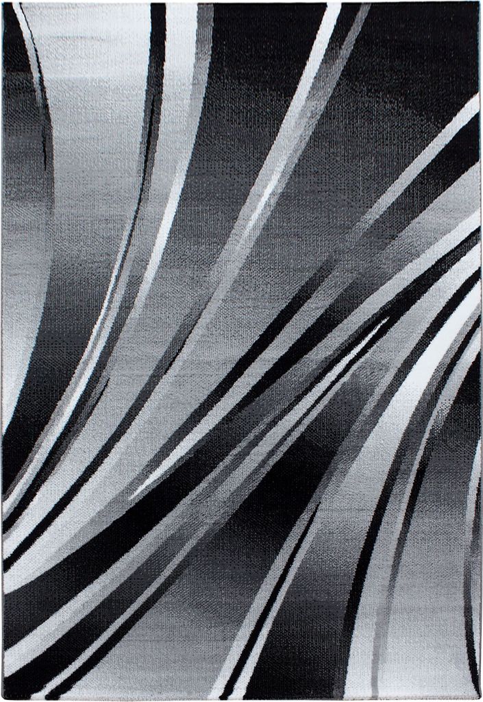 Villa Möbel Pararo Wohnzimmer-Teppich, Designteppich, Abstrakt Wellen Design, Farbe:Schwarz, Grösse:120x170 cm