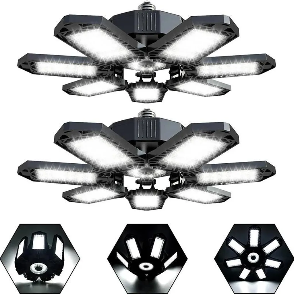 Éclairage LED garage puissant 7+1 panneaux pour éliminer les zones sombres