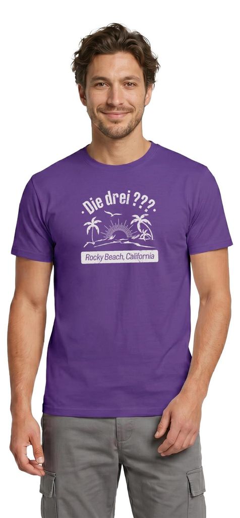 Spreadshirt Die Drei Fragezeichen Rocky Beach Design Mit Palmen Männer T-Shirt, M, Lila
